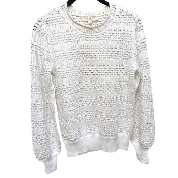 LOFT Sweaters - LOFT White Textured Scalloped Crew Neck Crocheted Sweater Small NWT